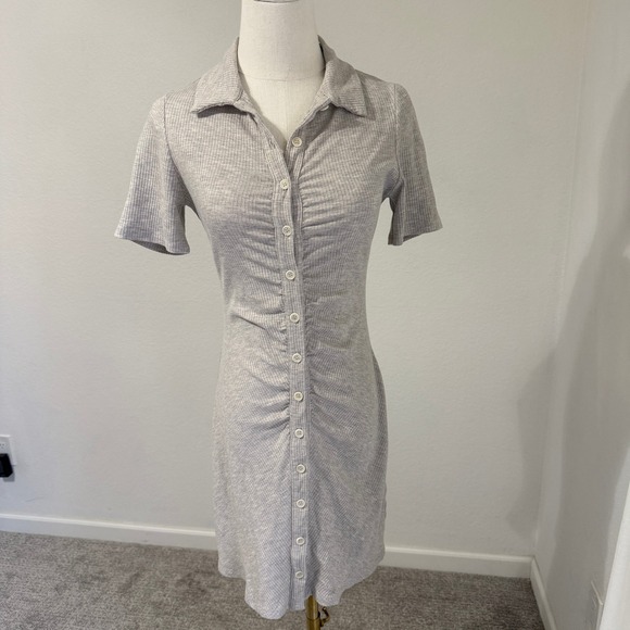 Reformation Dresses & Skirts - Reformation Lennon Ribbed Ruched Button Front Collared Mini Dress Grey Small